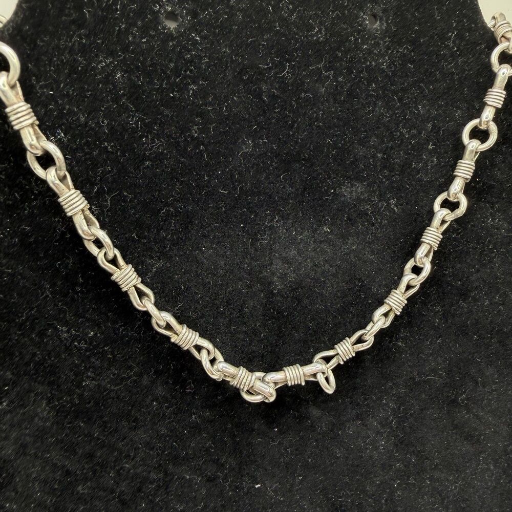 925 Sterling Silver Wrapped Barrel Link Chain Necklace 18" 40g
